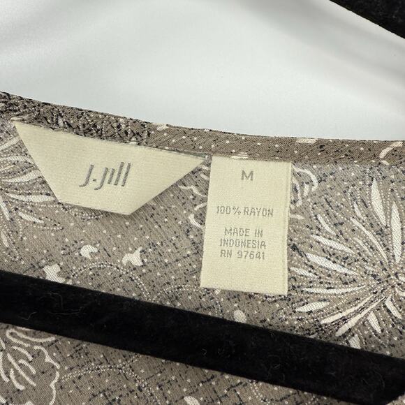 J Jill Medium Long Sleeve Top Gray Floral 1/4 Button Pullover Fairycore Y2K Vtg - Picture 7 of 9